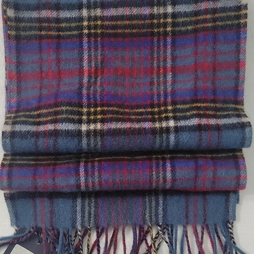 The House Of Balmoral Scotland 100% Lambswool Blue Tartan Unisex  Scarf  66x10